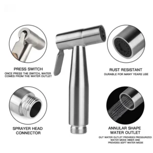 Stainless Steel Bidet Sprayer Kit High Pressure Toilet Handheld Shower Bathroom